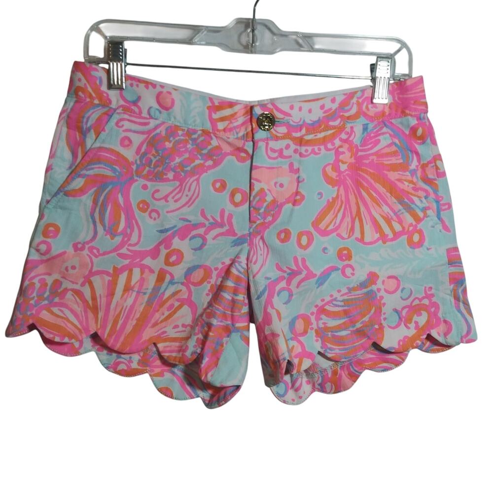 Lilly Pulitzer Too Much Bubbly The Buttercup Shorts Women's Blue Pink Fish Sz 0
